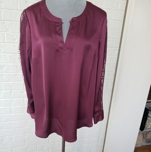 Plum Colored blouse with lace accent sleeve